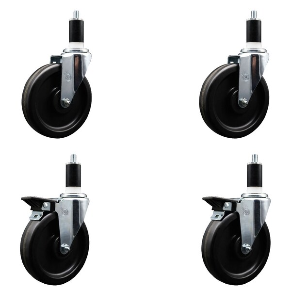 6'' Phenolic Wheel Swivel 1-3/8'' Expand Stem Caster Set 2 Brakes, 4PK